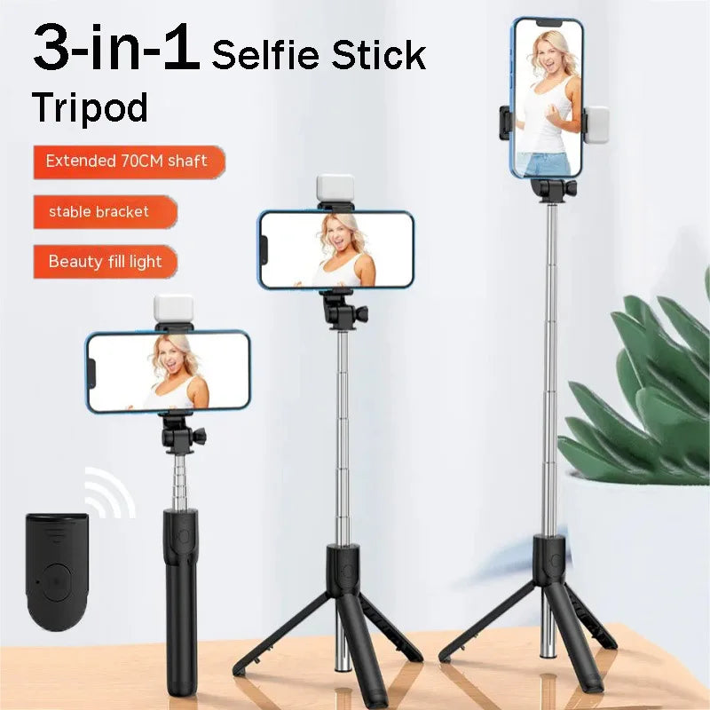 All In One Portable Tripod for iphone Selfie Stick With Fill Light Extendable Phone Stand for Tiktok Live BT Remote Control