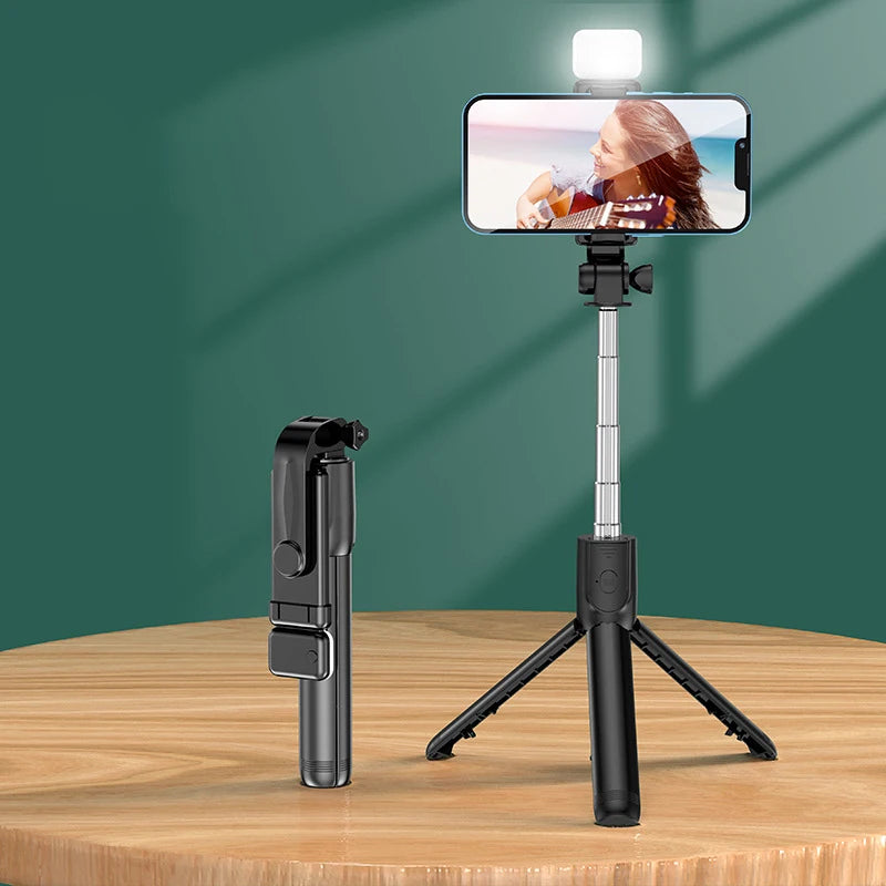 All In One Portable Tripod for iphone Selfie Stick With Fill Light Extendable Phone Stand for Tiktok Live BT Remote Control
