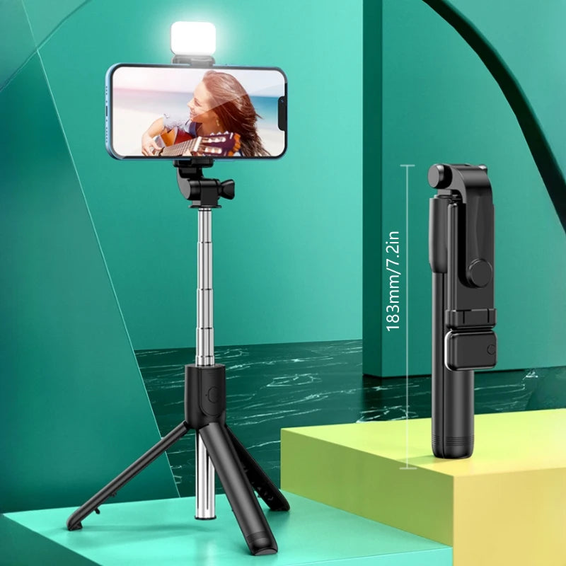 All In One Portable Tripod for iphone Selfie Stick With Fill Light Extendable Phone Stand for Tiktok Live BT Remote Control