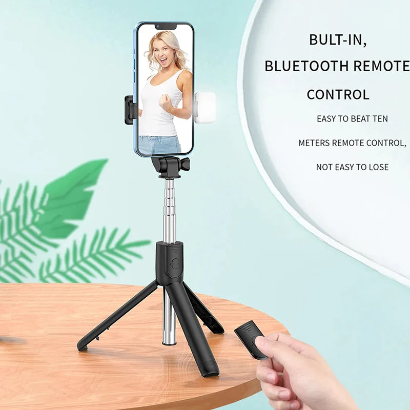 All In One Portable Tripod for iphone Selfie Stick With Fill Light Extendable Phone Stand for Tiktok Live BT Remote Control