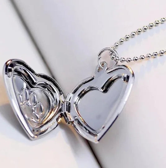 Heart Shaped Necklace with Photo Pendant and Paw Print